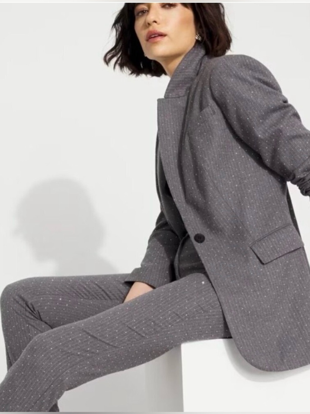 BNWT!!! WHBM Gray Embellished Pinstripe Suit - Blazer Size 00; Pant Size 00S